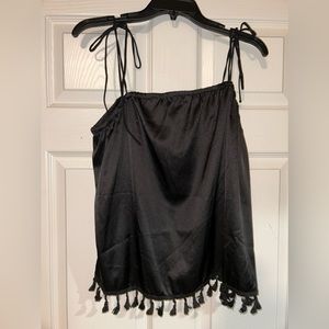 Shein Curve black top with tassels & tie straps
